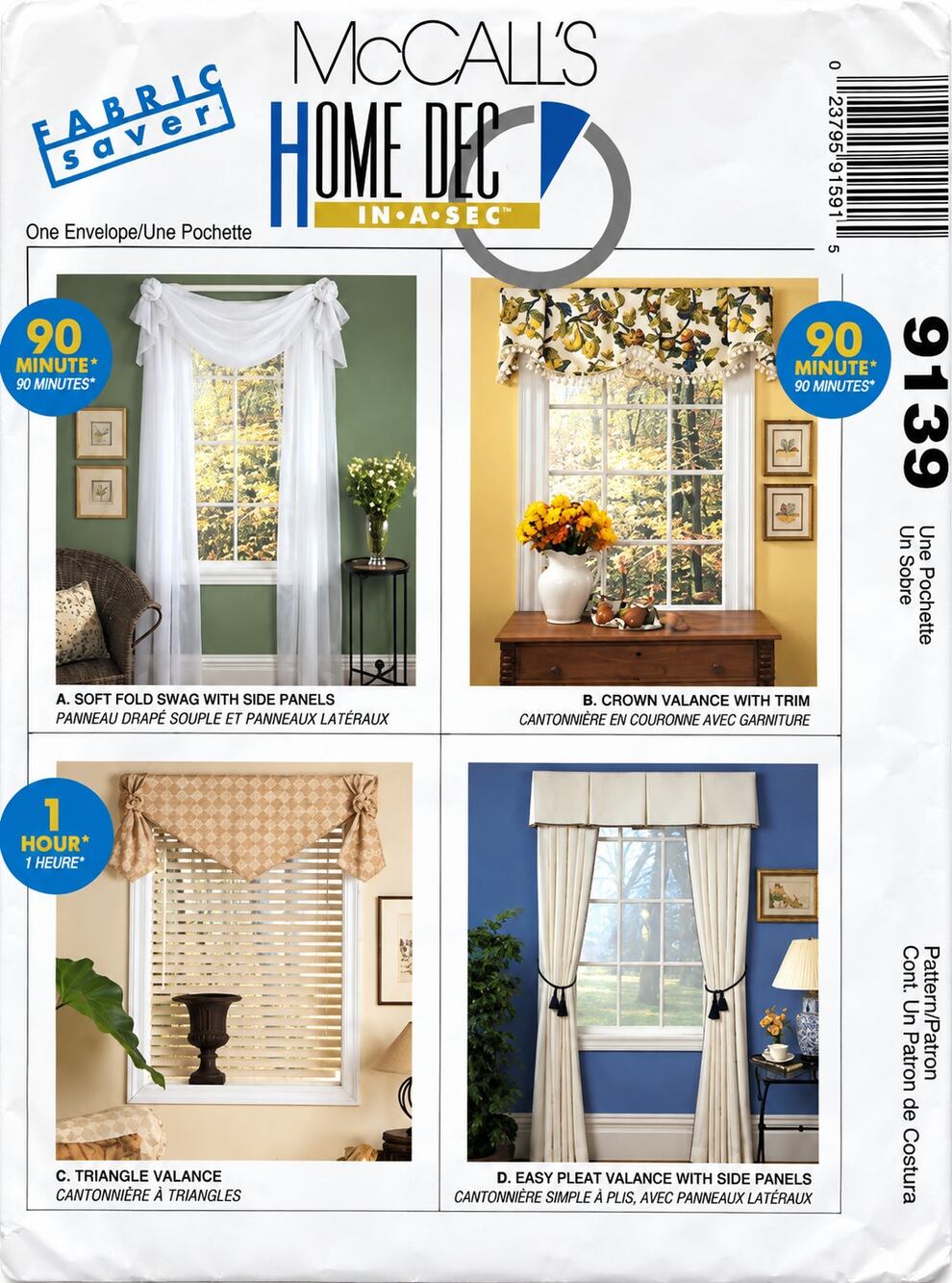 Vintage 90's McCall's 9159 Sewing Pattern Home Decor Curtains 5 Options Uncut